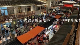 想要一份小火锅店的企划书，250-300平米左右新手创业谢谢了